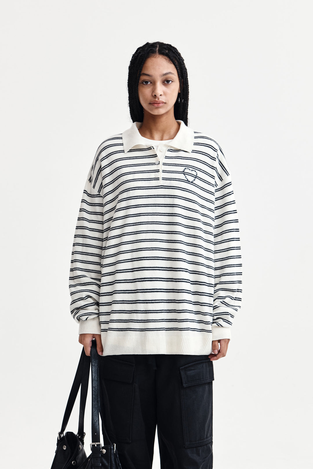 Matin Kim Heart Logo Collar Striped Pullover — Ivory