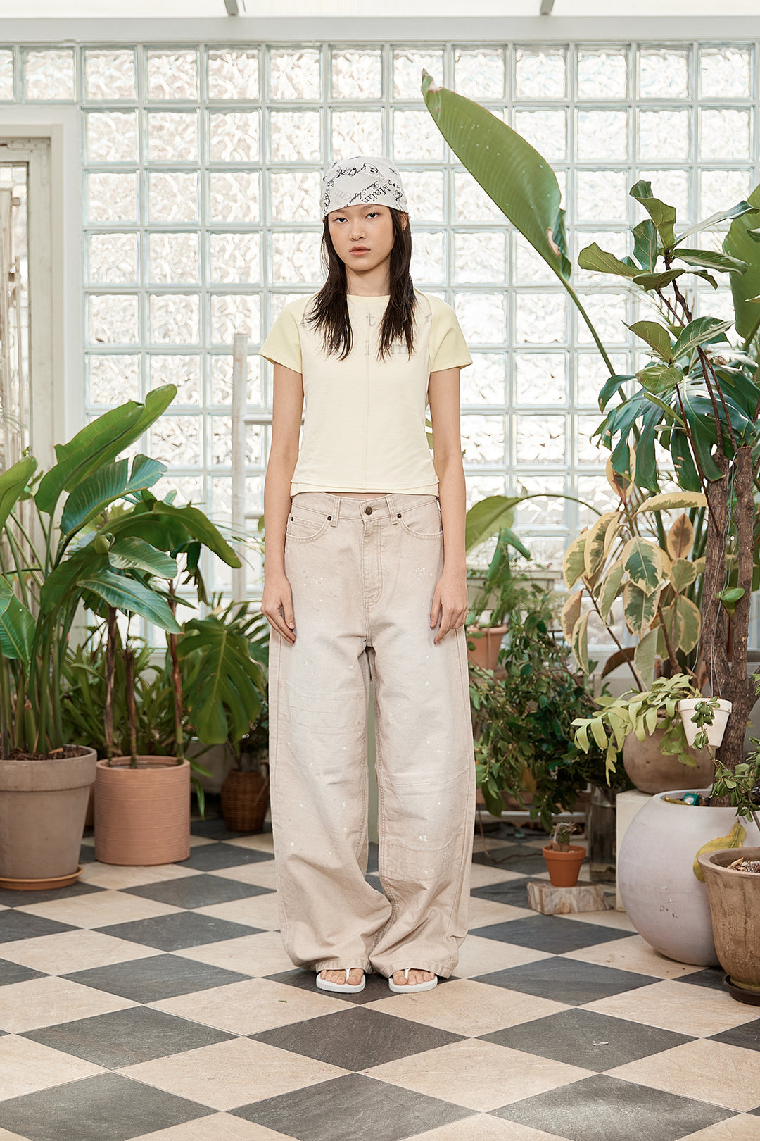Matin Kim Unbalance Cut Point Vintage Cotton Pants — Beige