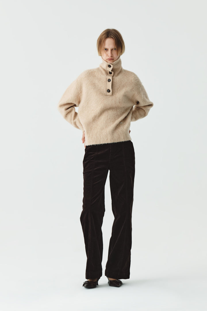 KIMMATIN Button High Neck Alpaca Blend Sweater — Beige