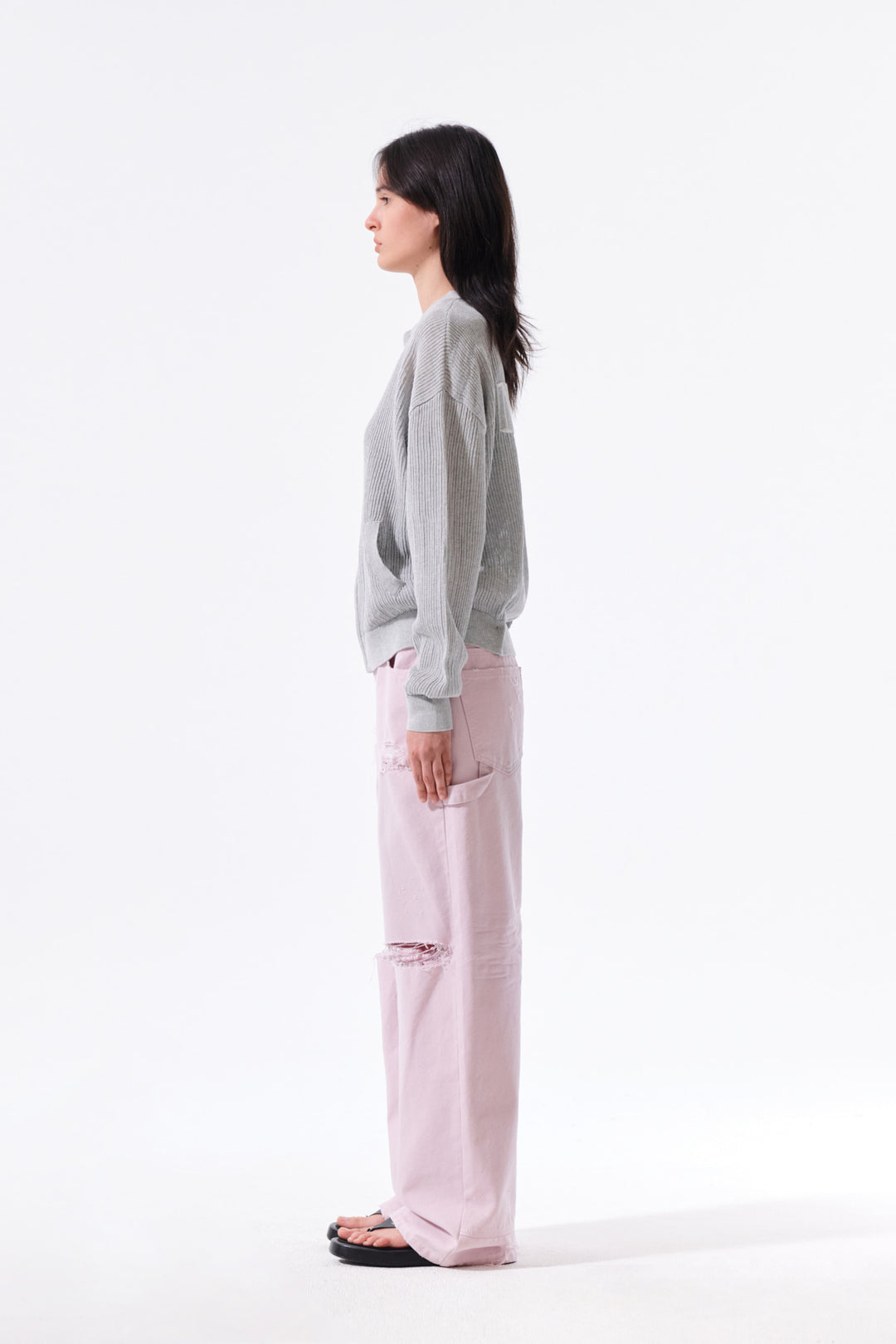 Matin Kim Back Logo Jacquard Mesh Knit Zip — Light Grey