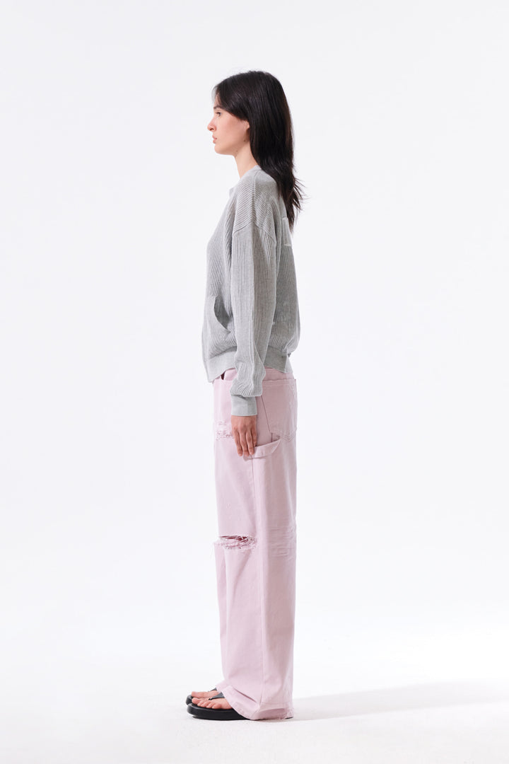 Matin Kim Back Logo Jacquard Mesh Knit Zip — Light Grey