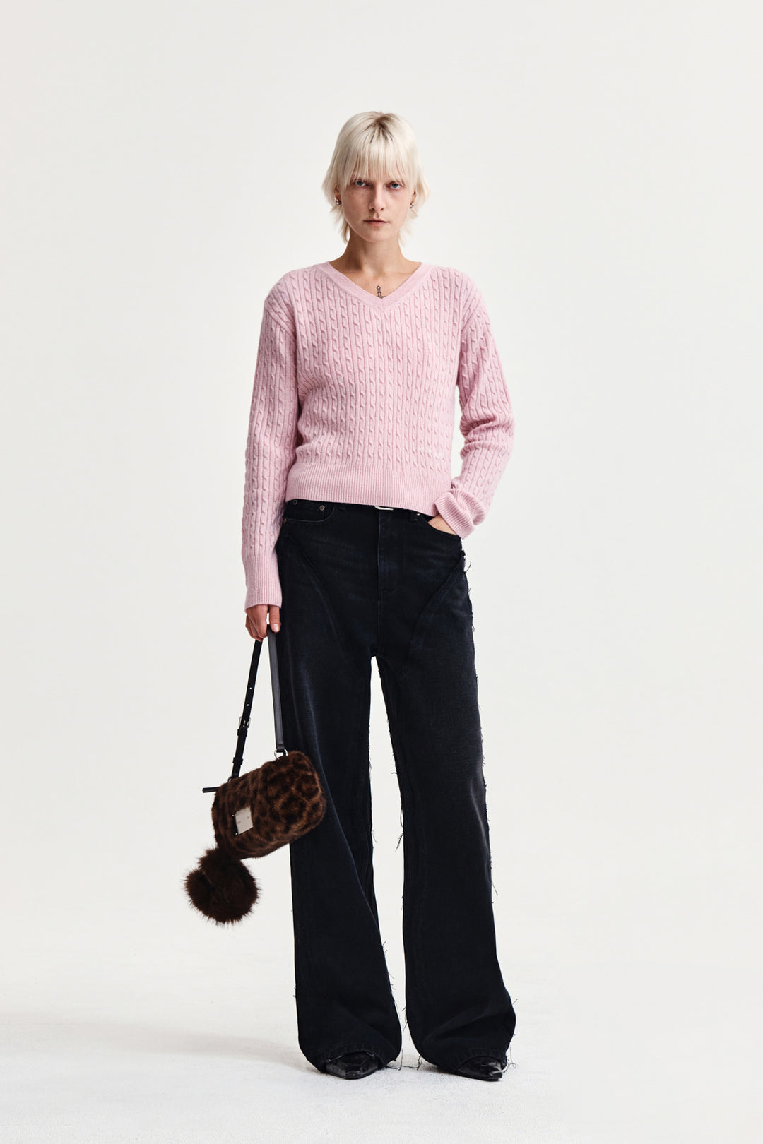 Matin Kim Shiny Cable Pullover — Pink