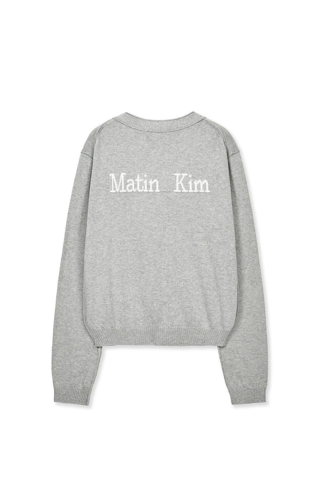 Matin Kim Back Logo Snap Button Cardigan — Gray