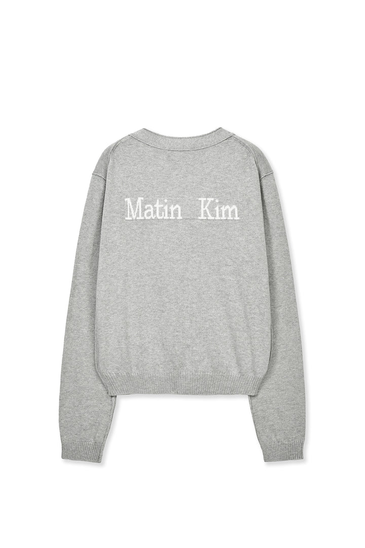Matin Kim Back Logo Snap Button Cardigan — Gray