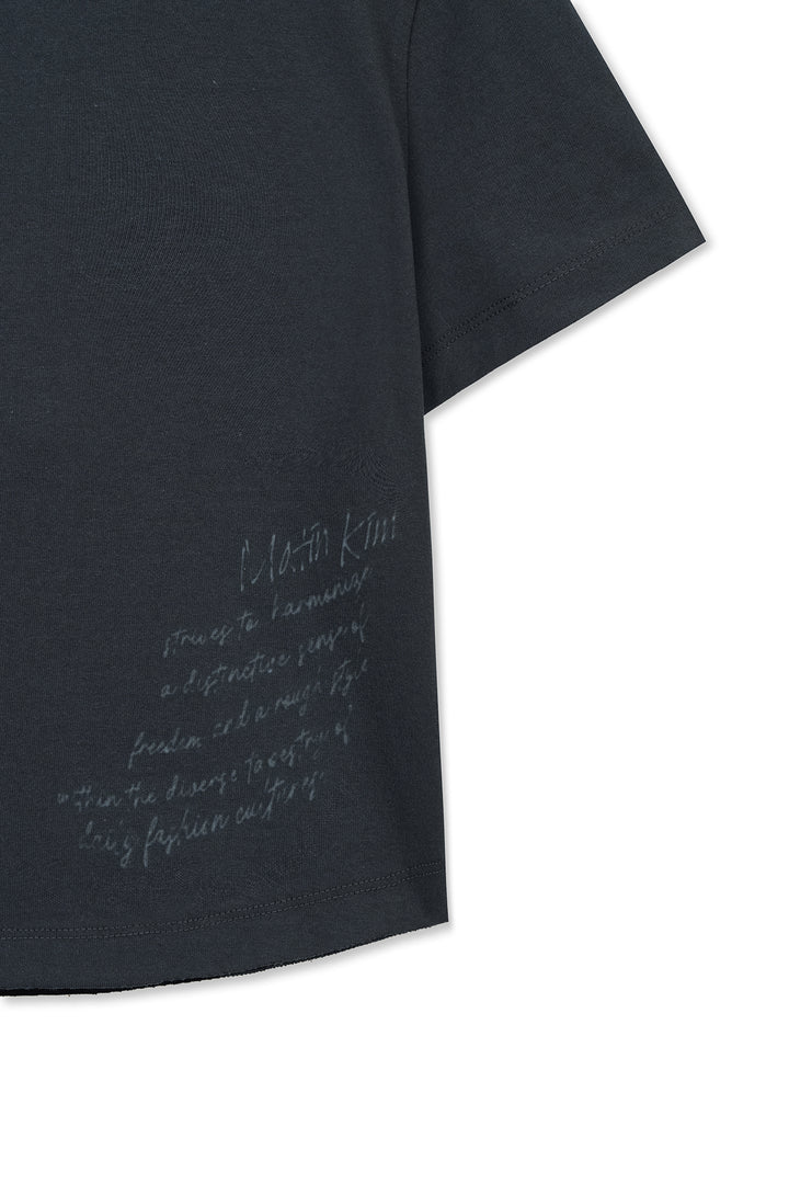 Matin Kim Graffiti Round Hem Crop Top — Navy blue