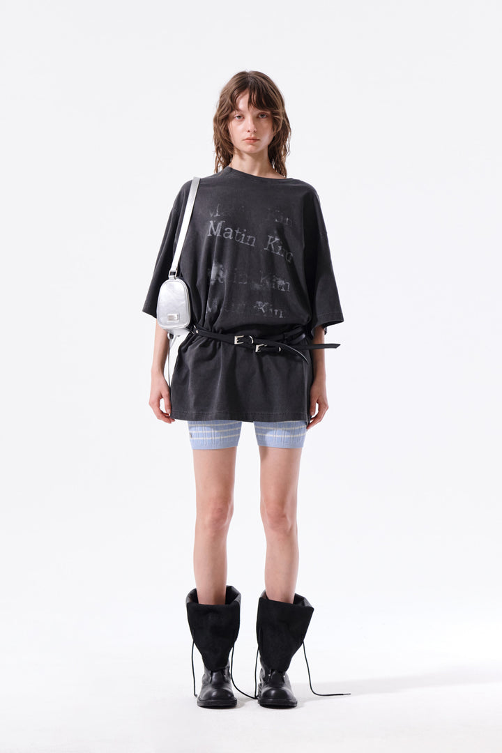 Matin Kim Stripe Knit Shorts — Light Blue