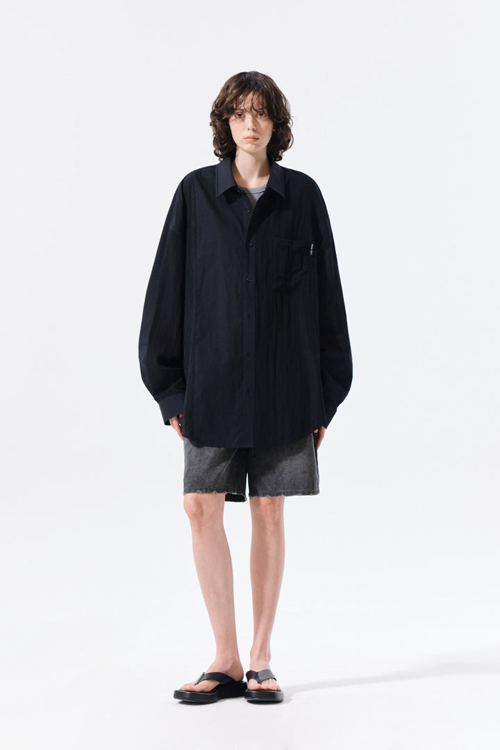 Matin Kim Mixed Panel Over Fit Shirt — Black