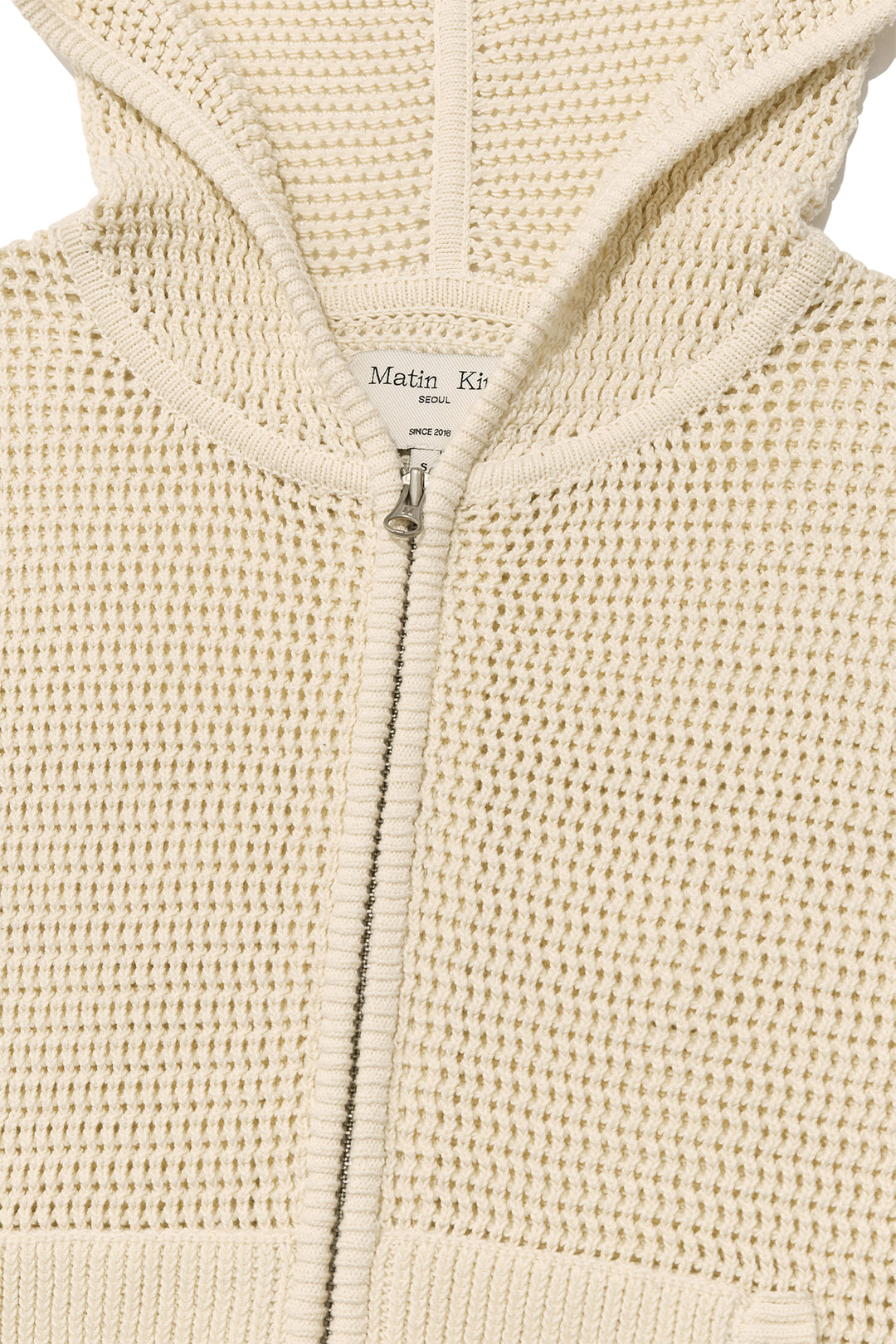 Matin Kim Two Tone Mesh Knit Hoody — Ivory