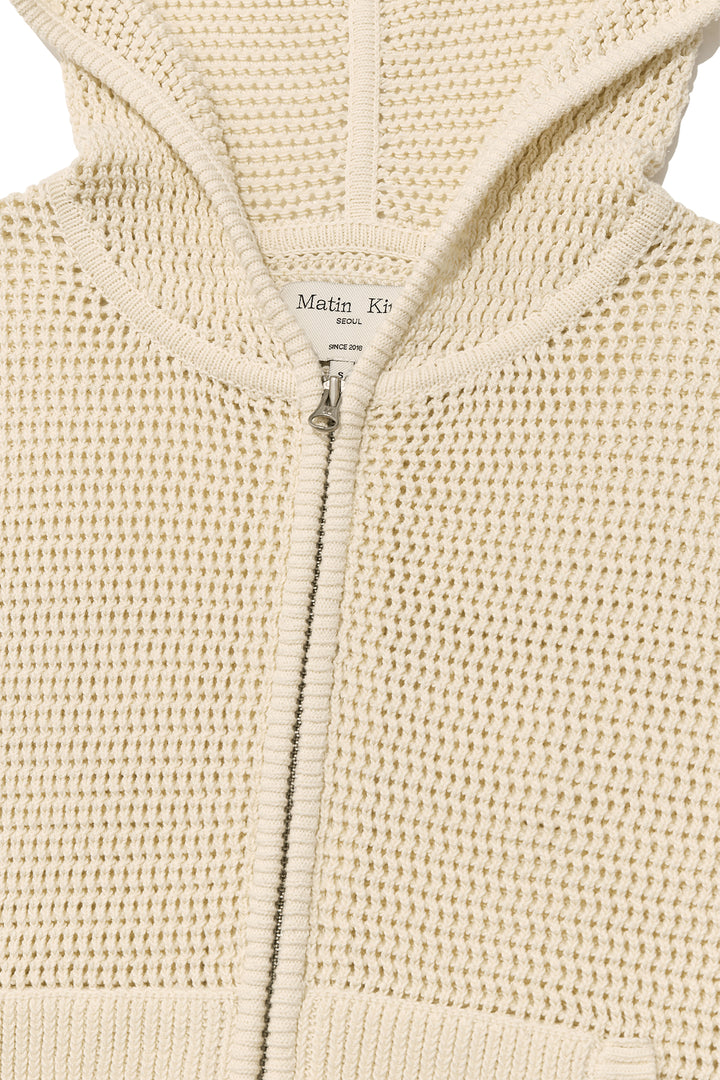 Matin Kim Two Tone Mesh Knit Hoody — Ivory