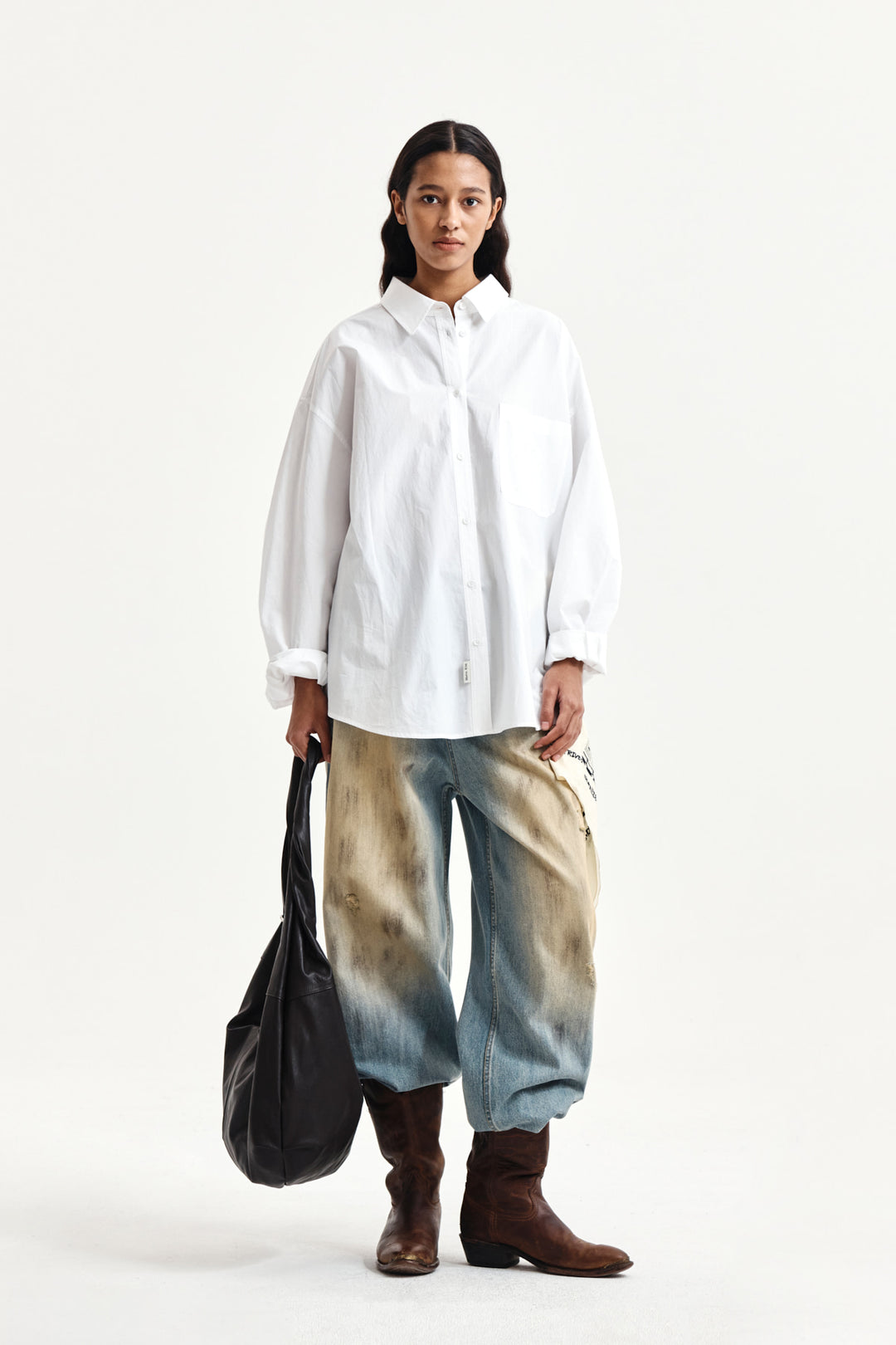 Matin Kim Embroidery Small Logo Shirt — White