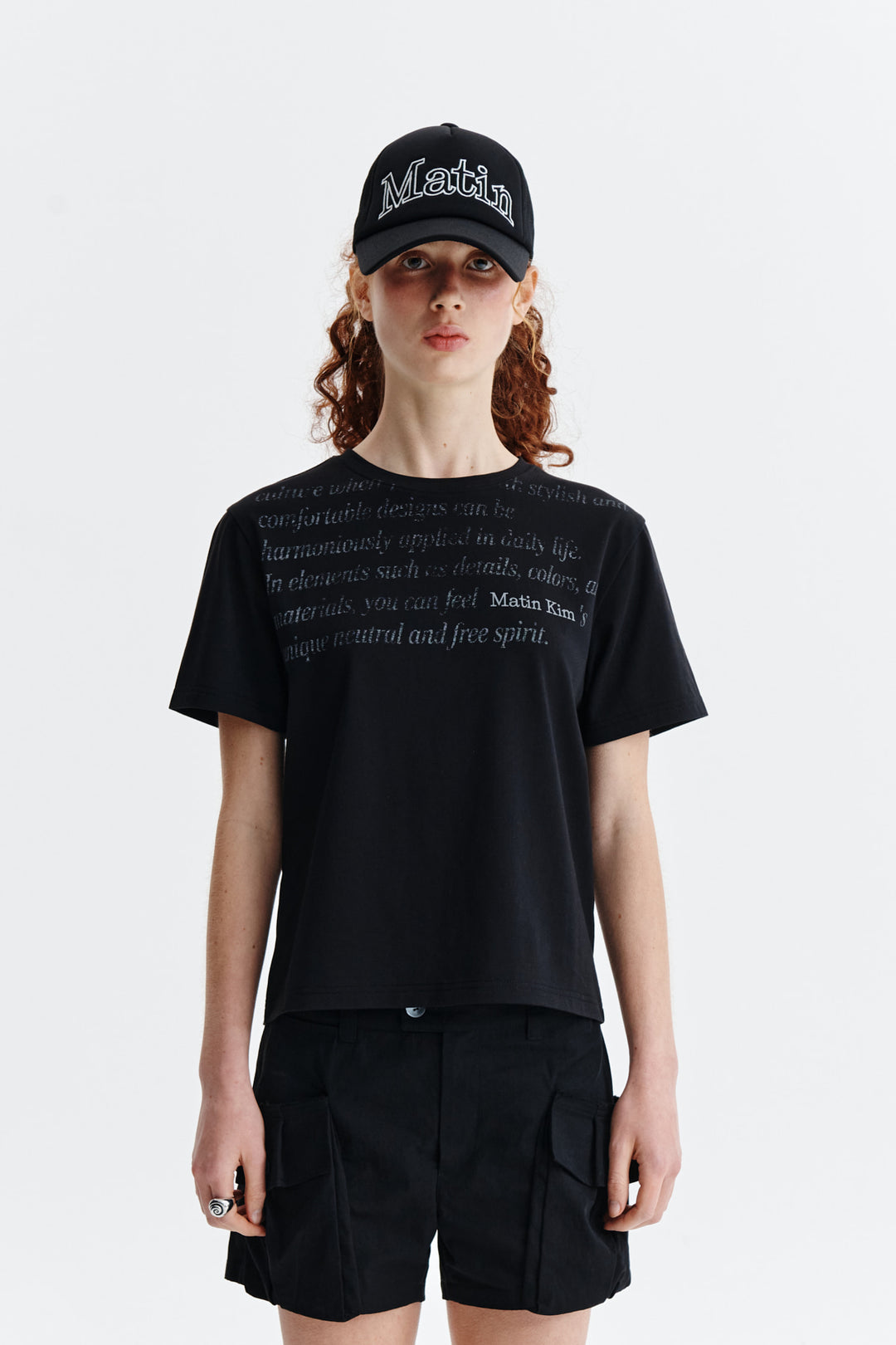 Matin Kim Logo Point Lettering Graphic Top — Black