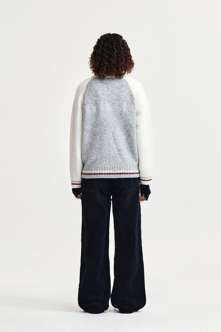 Matin Kim High Neck Raglan Zip Knit — Ivory