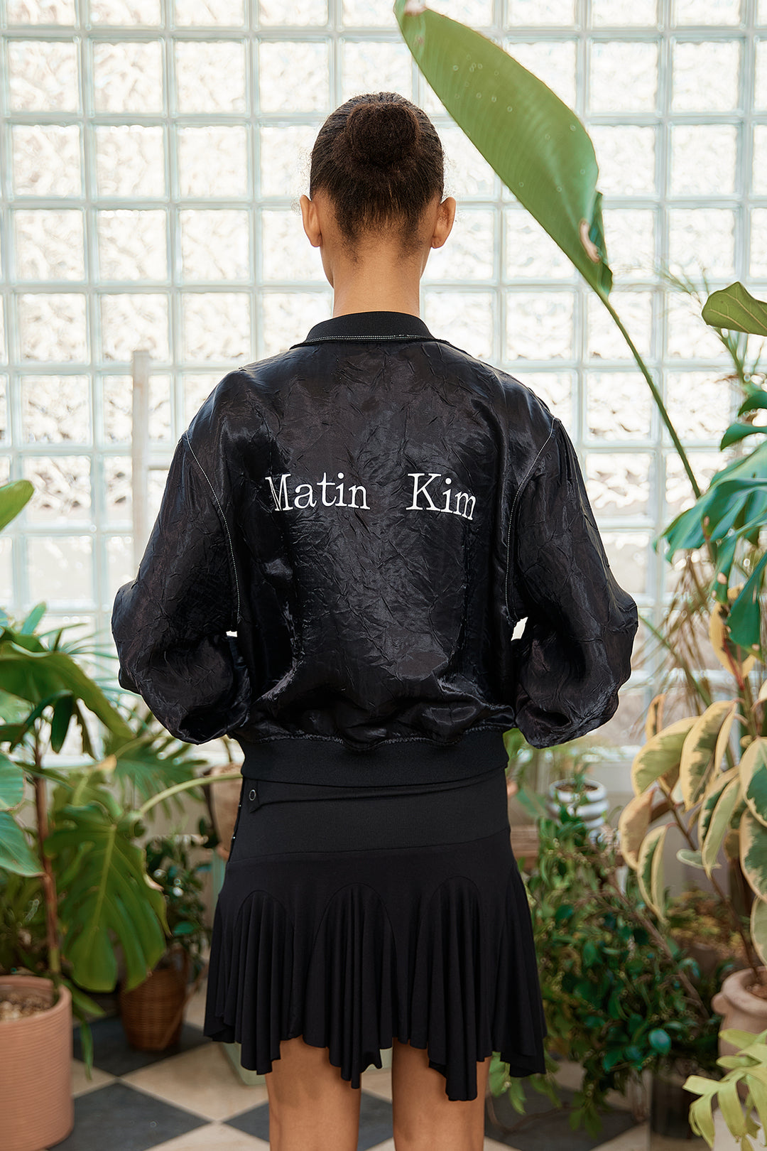 Matin Kim Back Logo Crinkle Blouson — Black