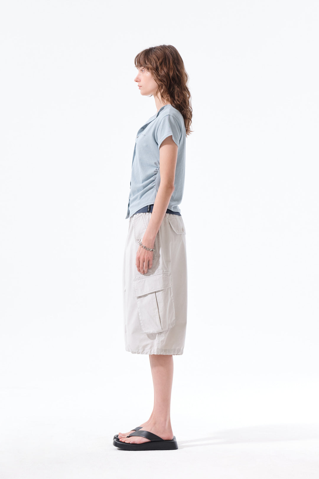Matin Kim Washed Cotton Patch Pocket Bermudas — Light Grey