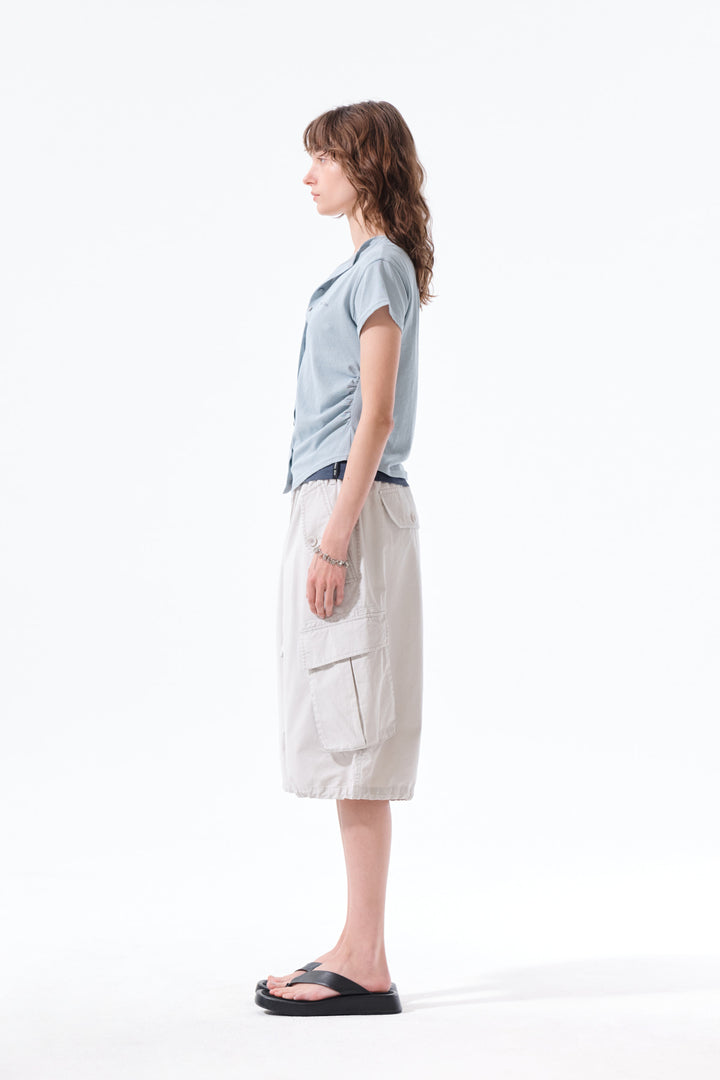 Matin Kim Washed Cotton Patch Pocket Bermudas — Light Grey