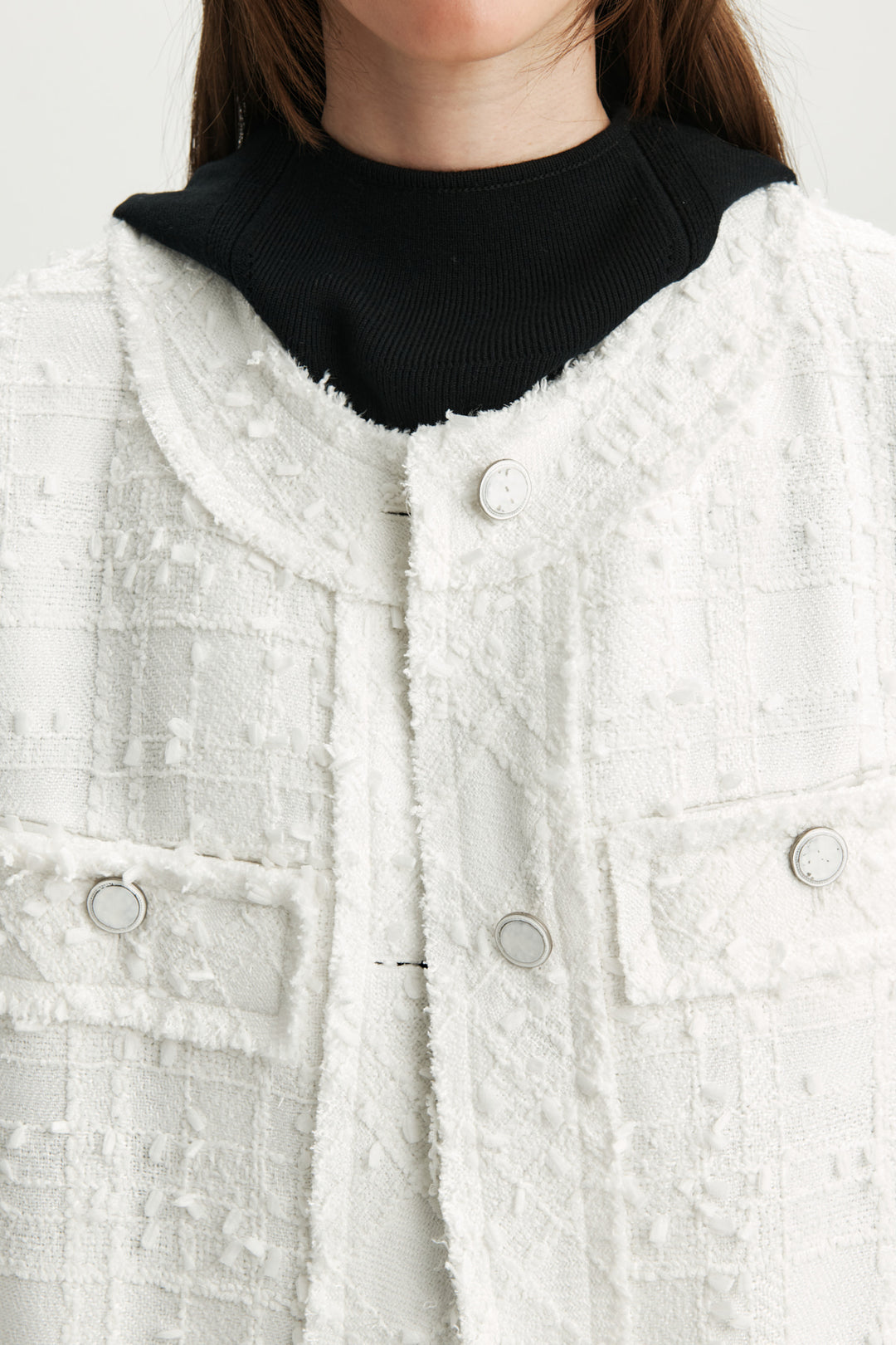 KIMMATIN Cut Point Tweed Jacket — White