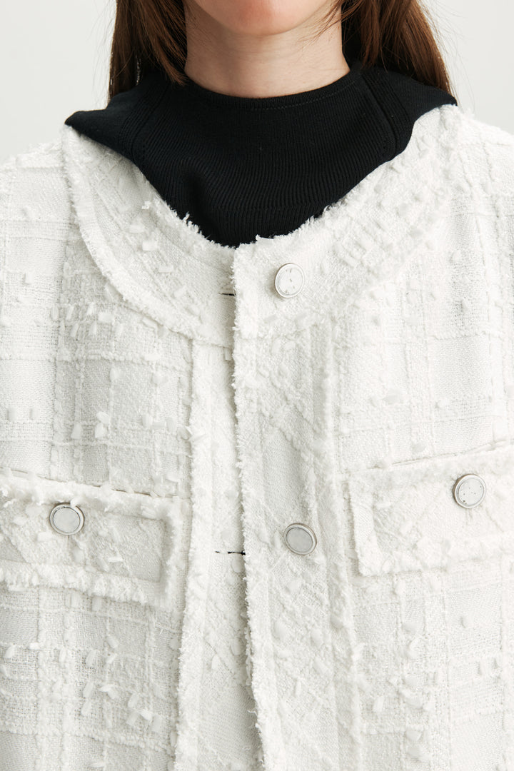 KIMMATIN Cut Point Tweed Jacket — White