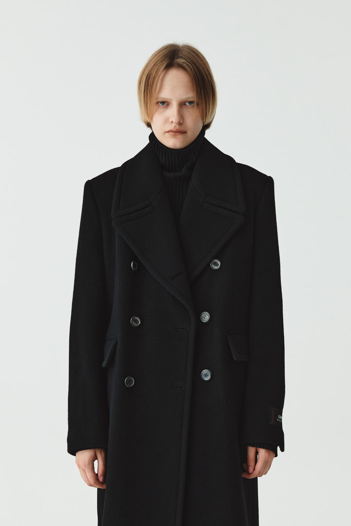 KIMMATIN Wool Cashmere Maxi Double Coat — Black