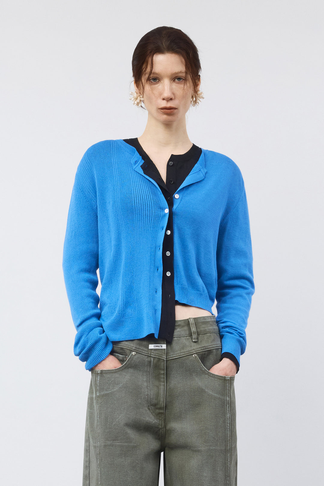 KIMMATIN Unbalance Slim Cardigan — Blue
