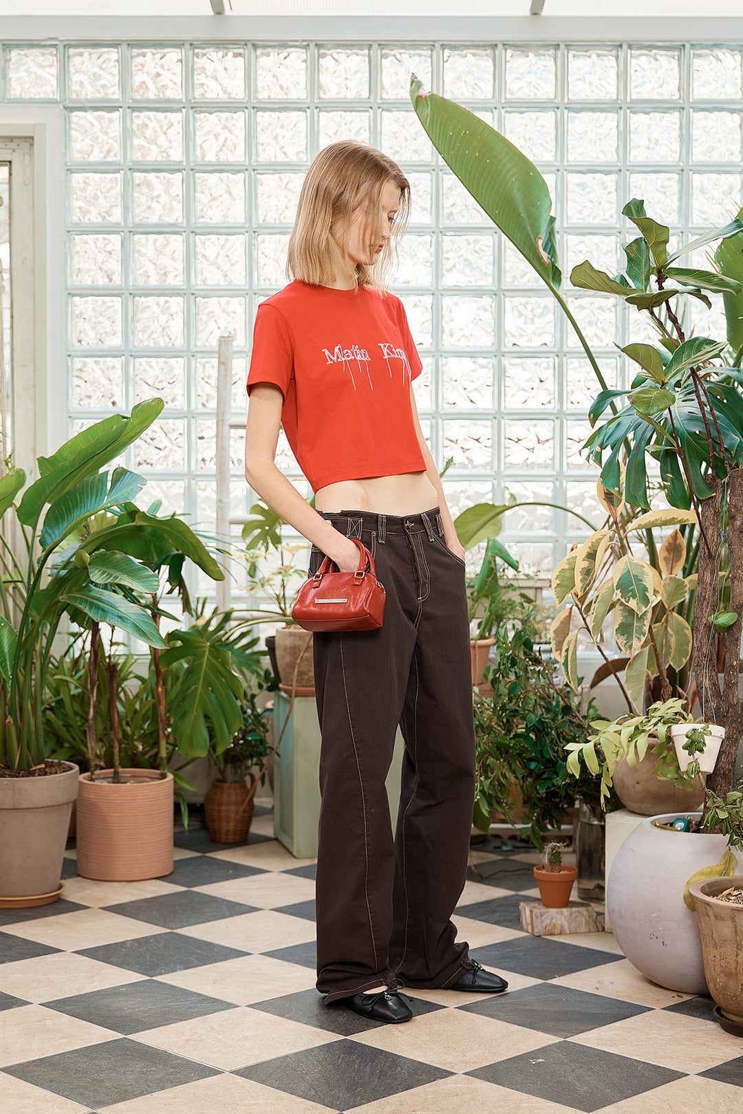 Matin Kim Logo Thread Point Crop Top — Red
