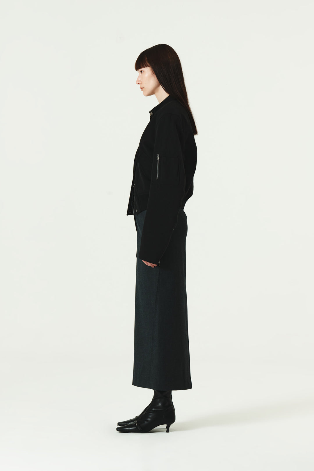 KIMMATIN Foldover Twill Wool Skirt — Gray