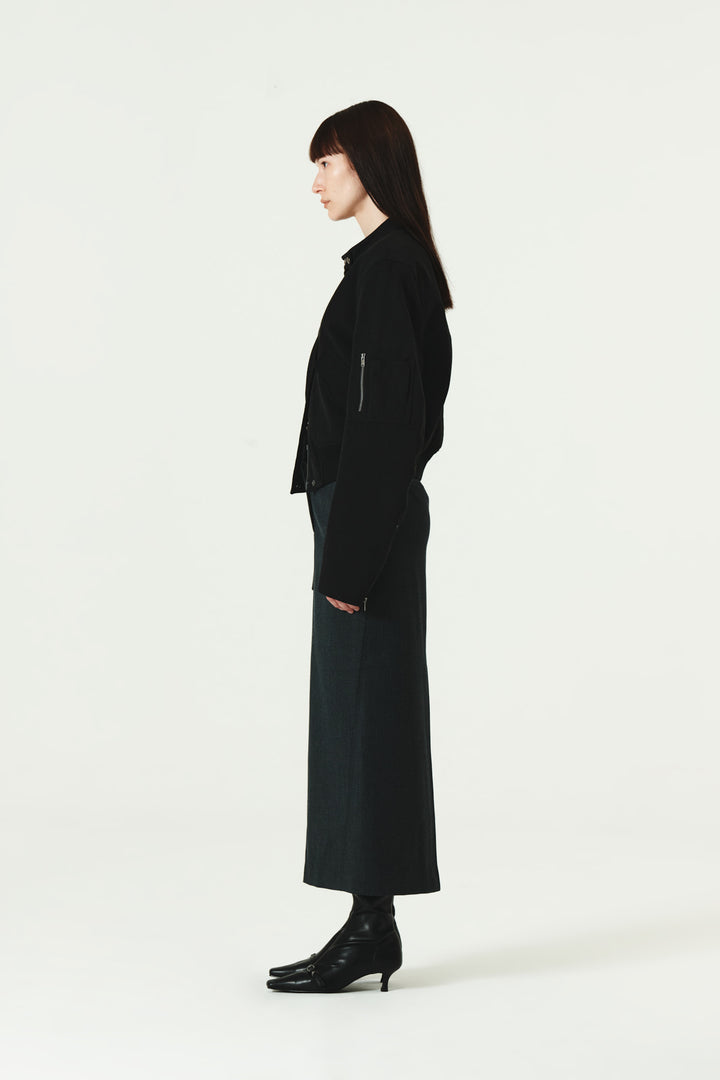 KIMMATIN Foldover Twill Wool Skirt — Gray