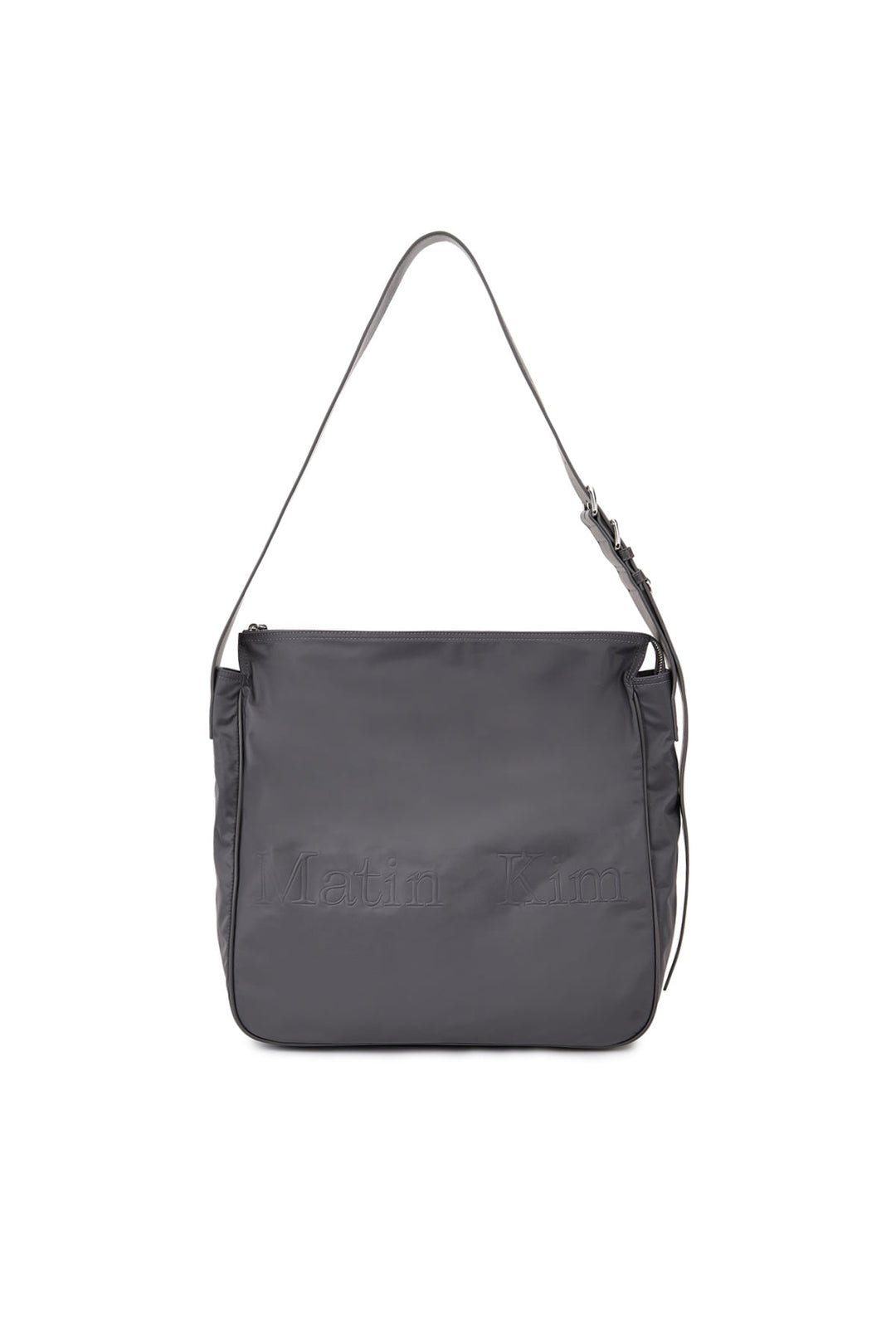 Matin Kim Embossed Logo Nylon Shoulder Bag — Charcoal