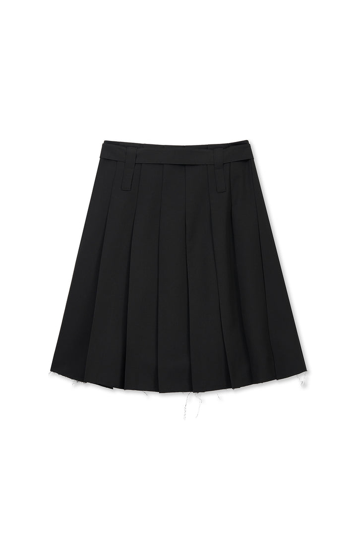 Matin Kim Belted Slit Pleat Skirt — Black