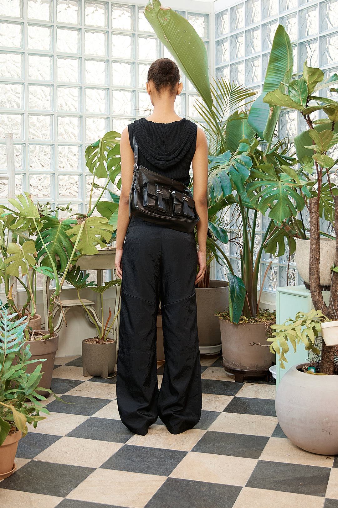 Matin Kim Wrap Sleeveless Knit Hoody — Black