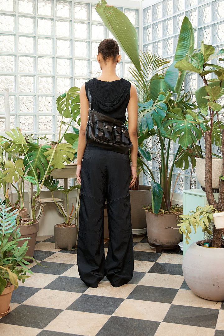 Matin Kim Wrap Sleeveless Knit Hoody — Black