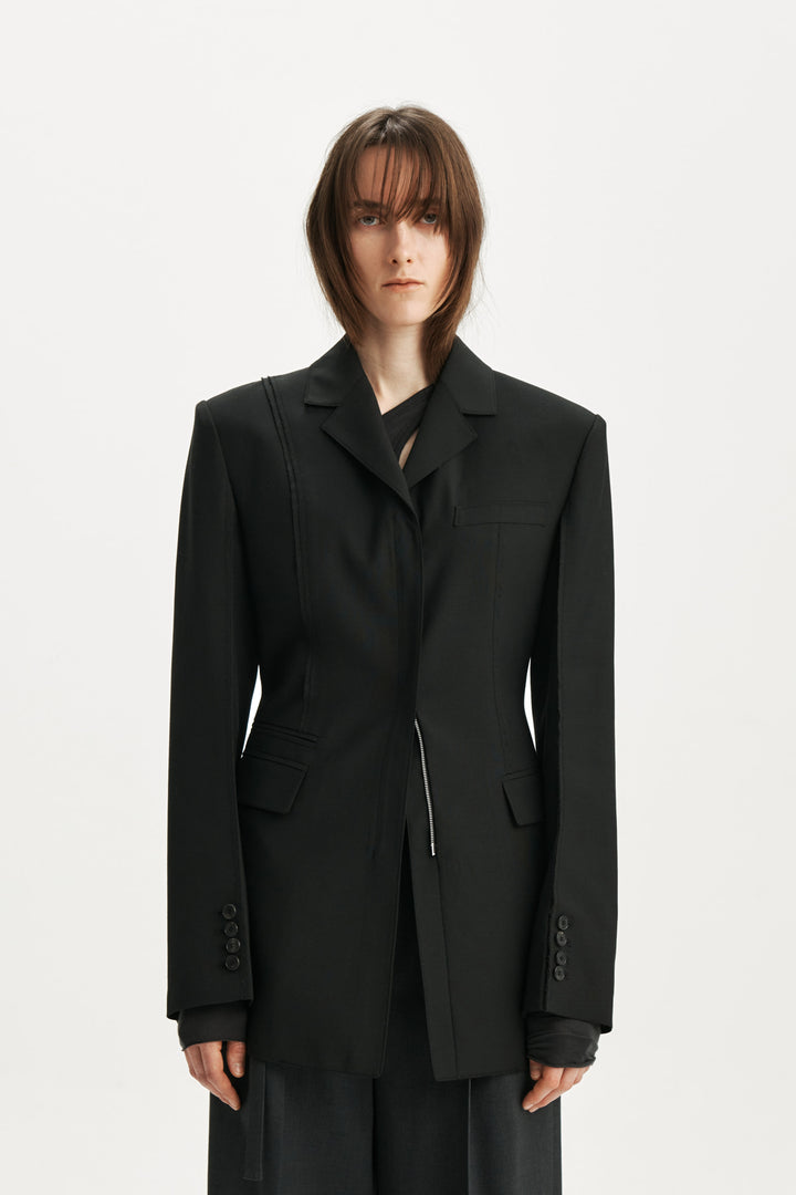 KIMMATIN Zipper Point Tailored Jacket — Black