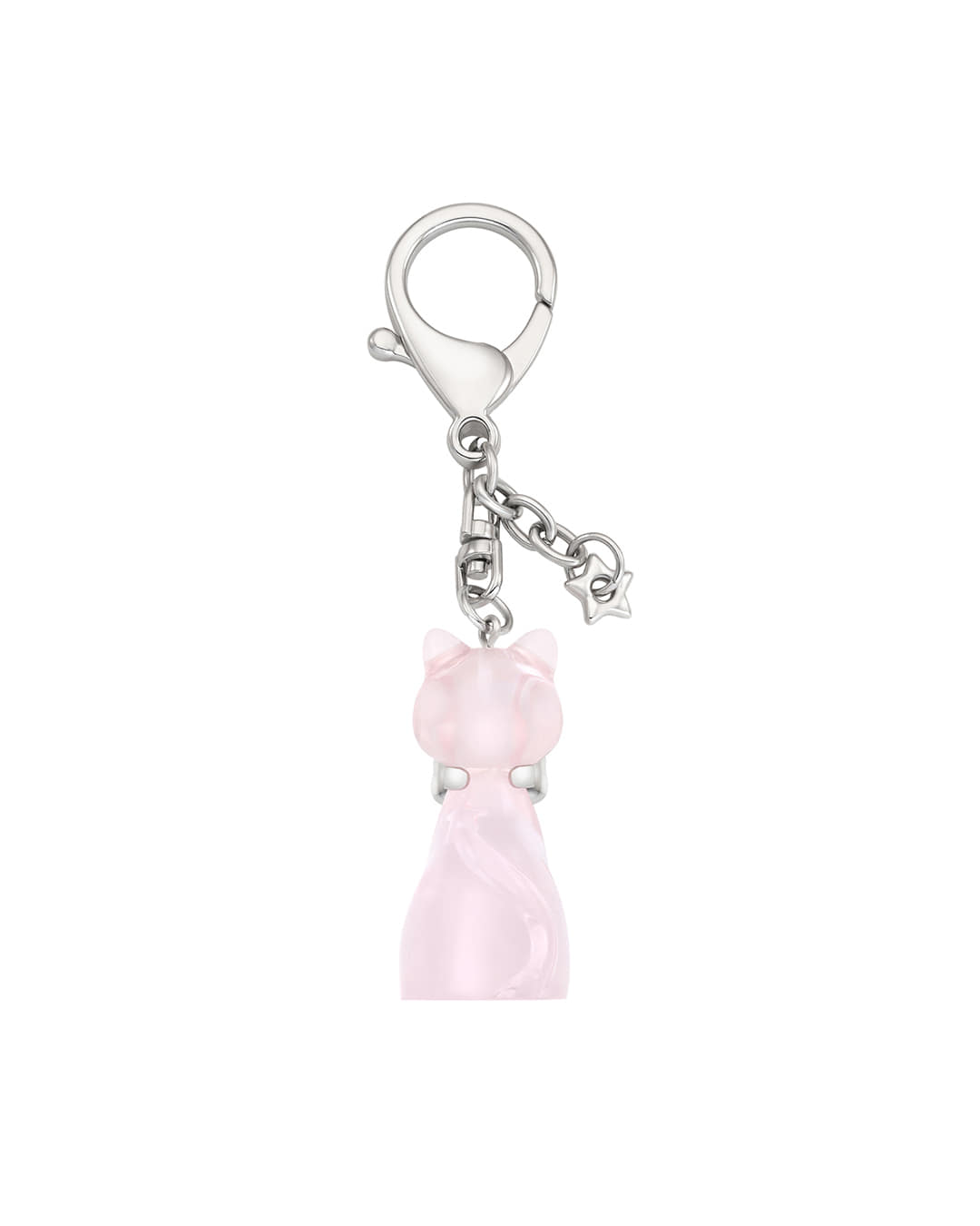 Stand Oil Cat Charm — Silver Star Keyring — Baby Pink