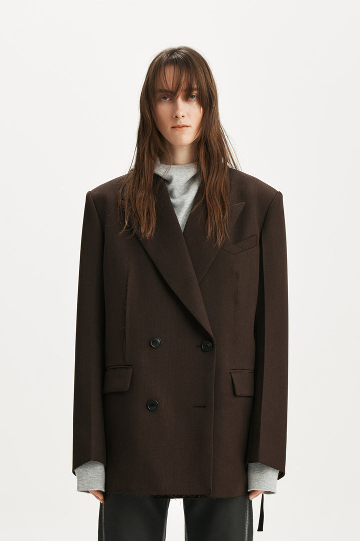KIMMATIN Belted Double Jacket — Brown