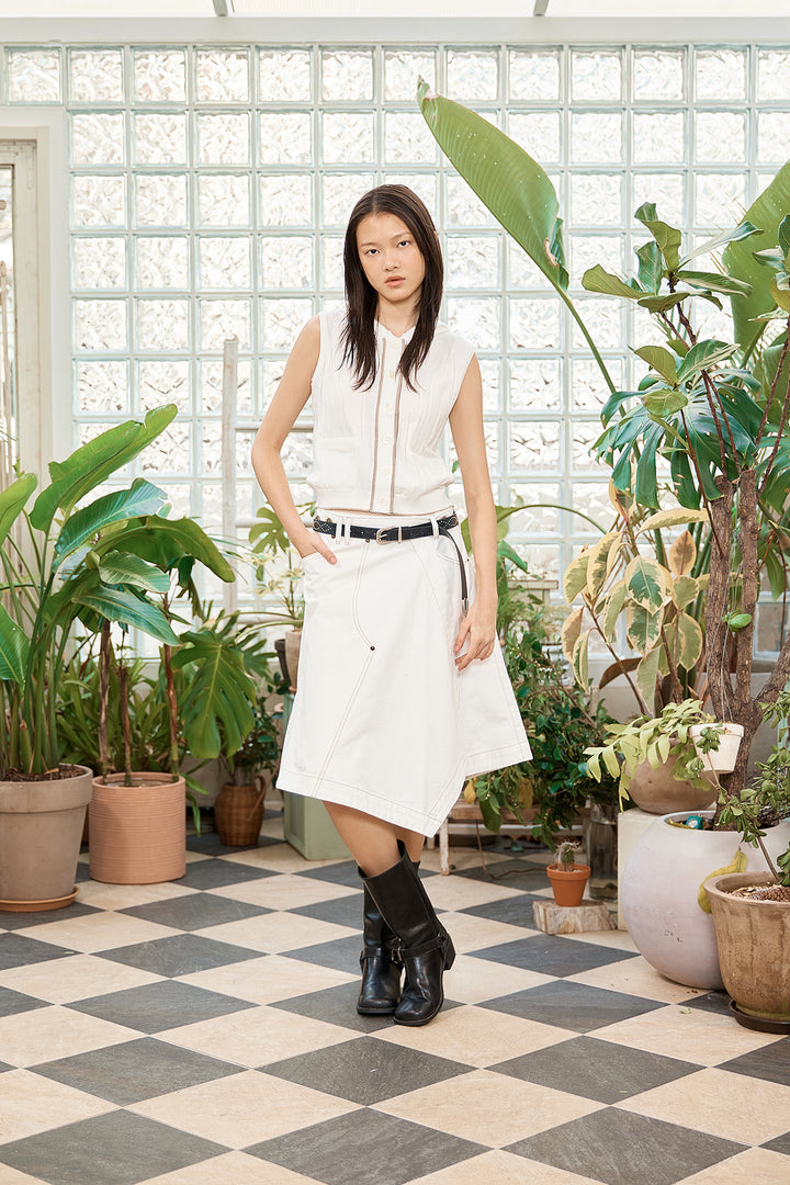 Matin Kim Wrinkle Hoody Button Knit Vest — Ivory