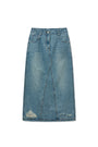 Matin Kim Damage Point Long Denim Skirt — Blue