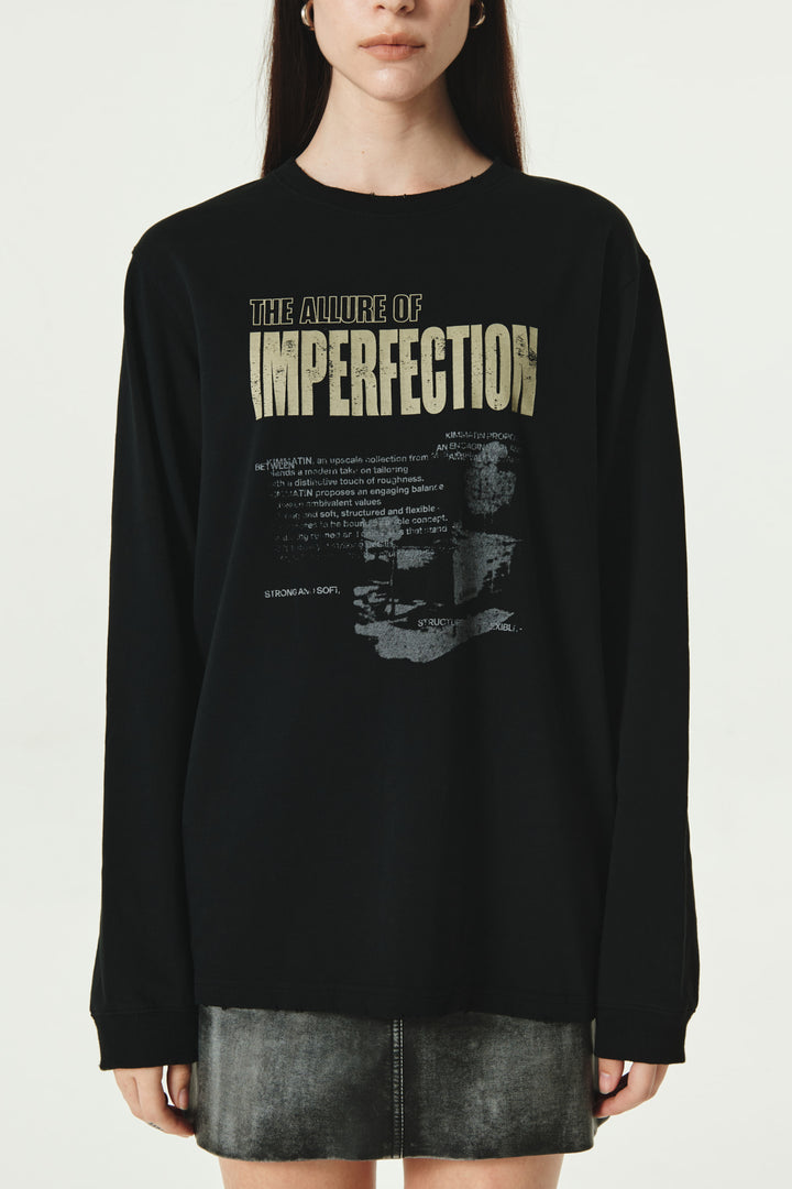 KIMMATIN Washed Printing Long Sleeve Top — Black