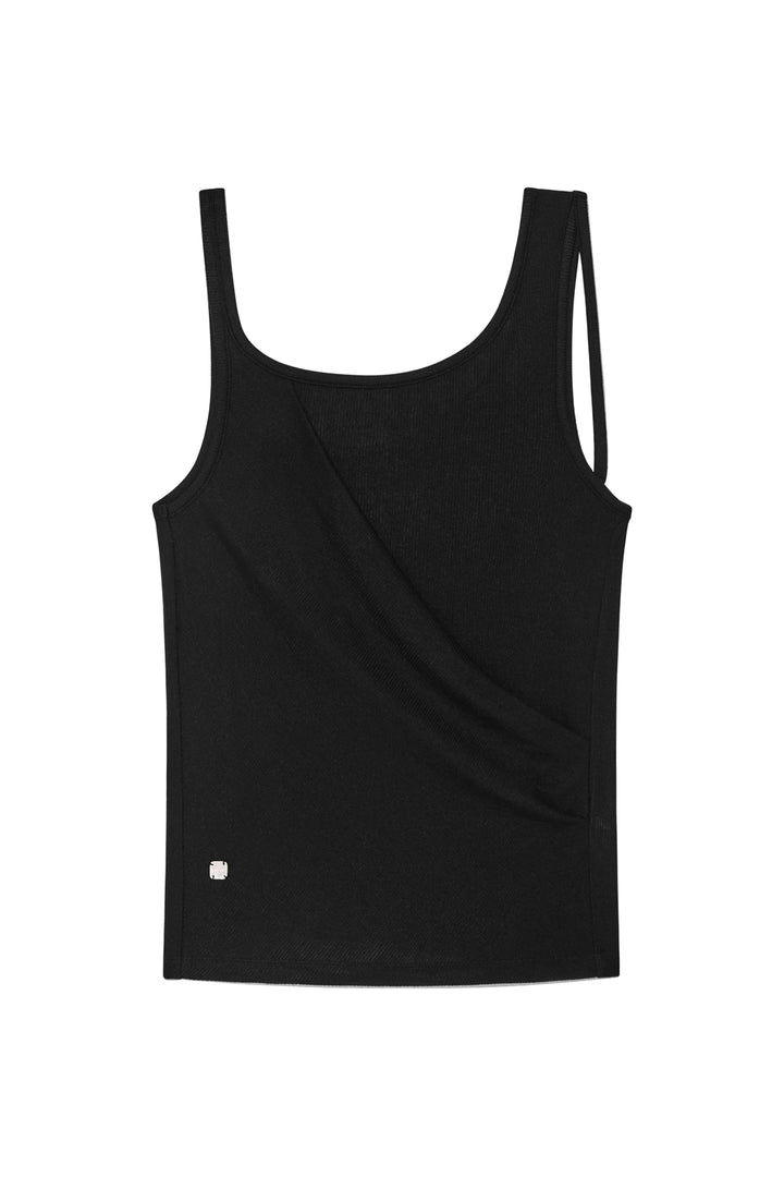 Matin Kim Unbalance Tuck Sleeveless Top — Black