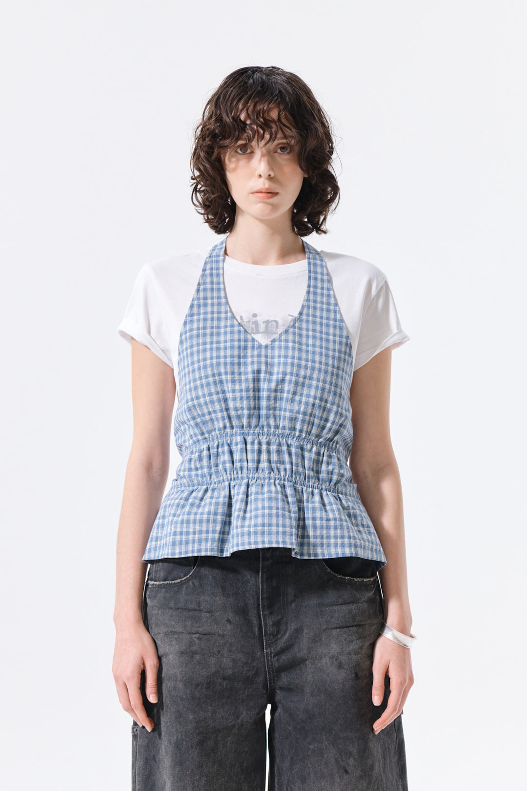 Matin Kim Halter Neck Shirring Blouse — Blue