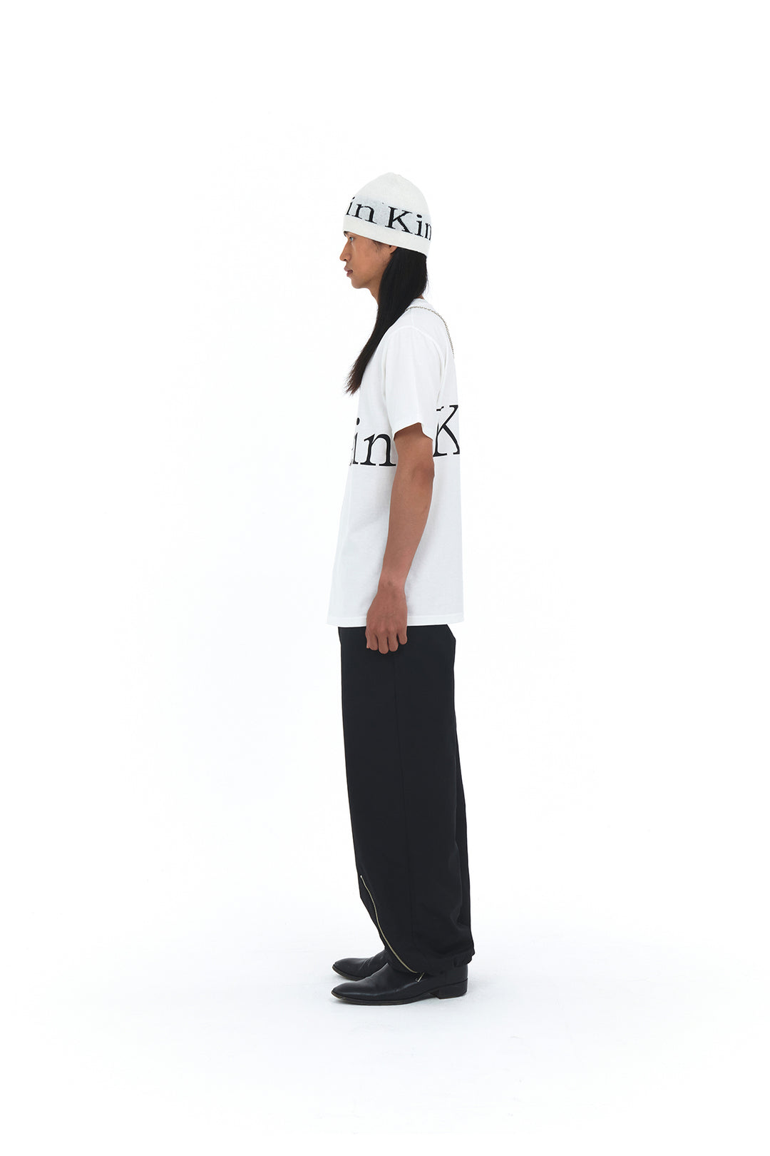 Matin Kim Logo Jacquard Short Beanie — White
