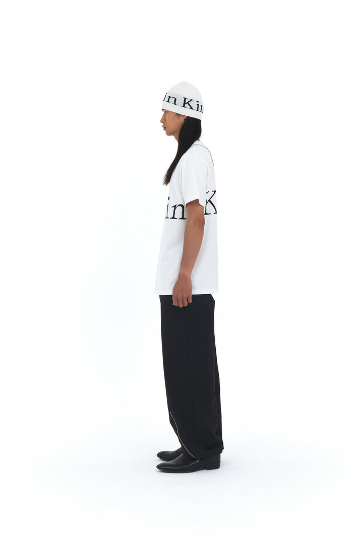 Matin Kim Logo Jacquard Short Beanie — White