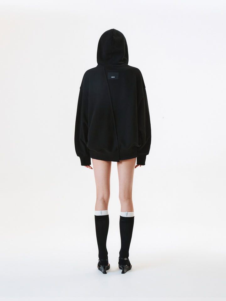 KIMMATIN Blurred Logo Raw Cut Oversize Hoody — Black