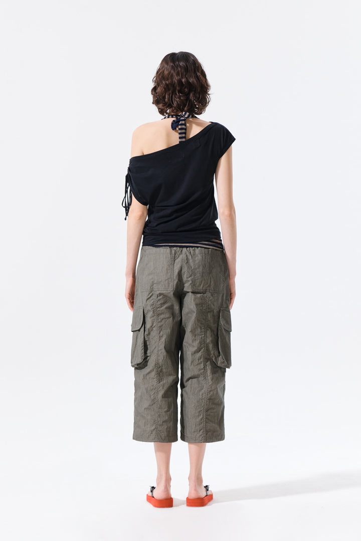 Matin Kim Crinkle Capri Pants — Khaki