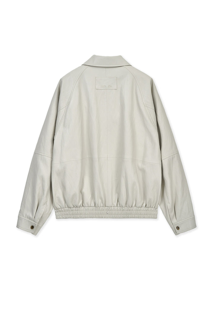 Matin Kim Small Logo Faux Leather Zip-Up — Light Grey