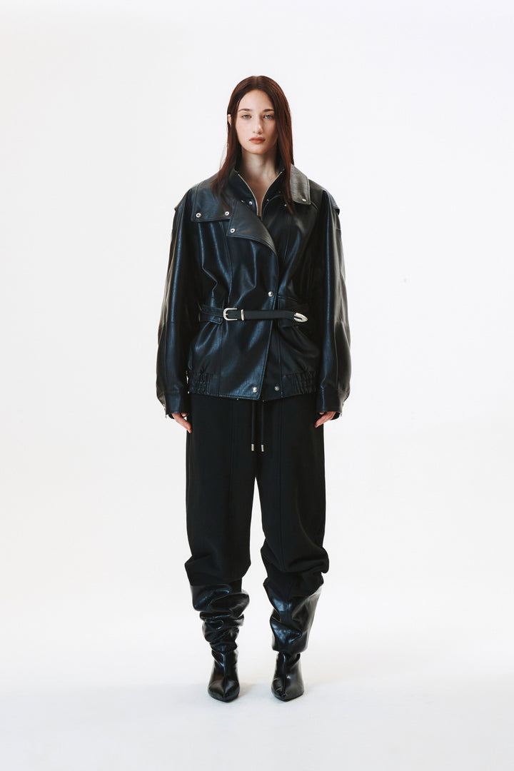 KIMMATIN Pocket Rivet Loose Fit Sweat Pants — Black