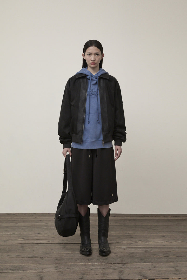 Matin Kim Suede Mix Leather Zip Jumper — Black