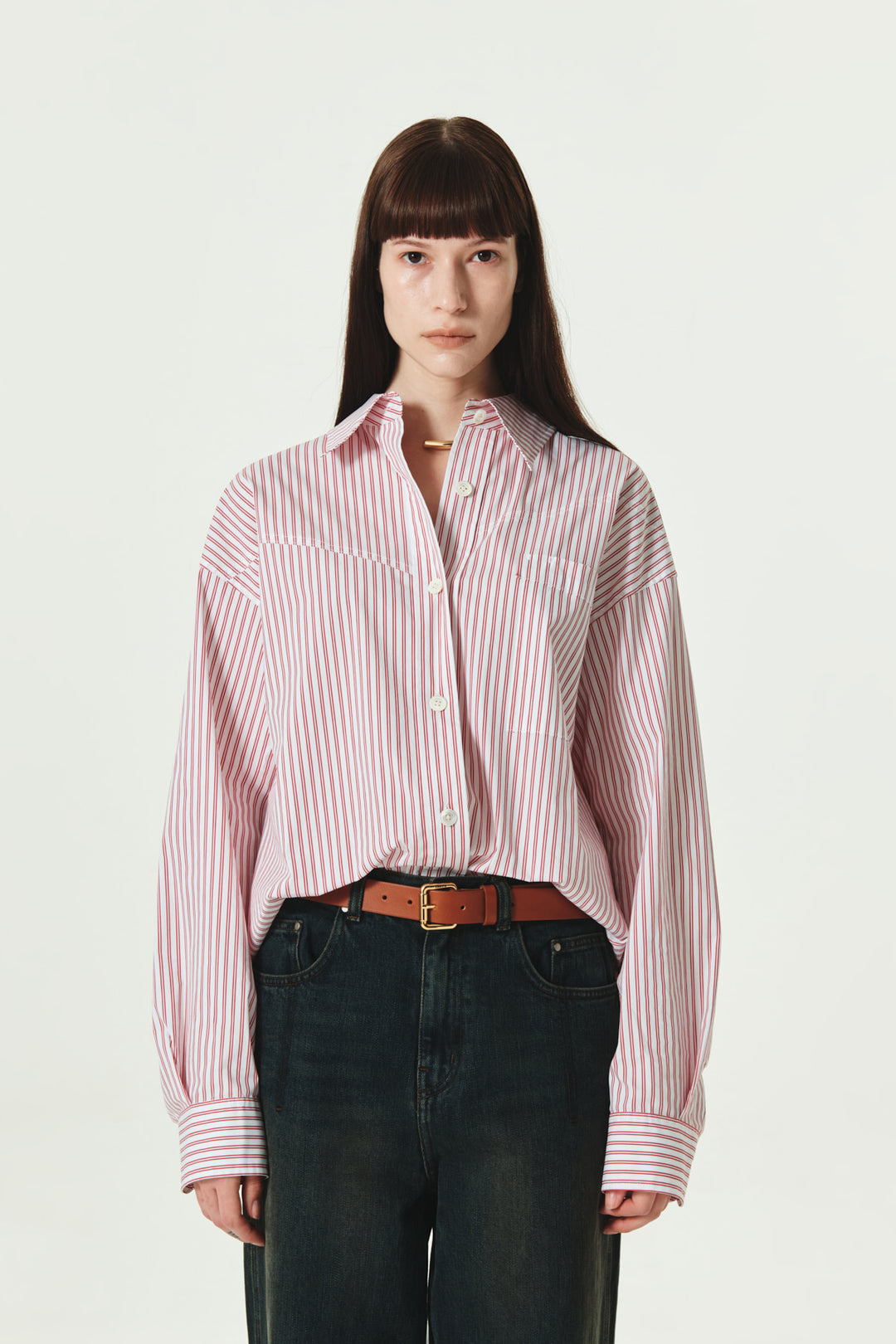 KIMMATIN Two Way Stripe Shirt — Red