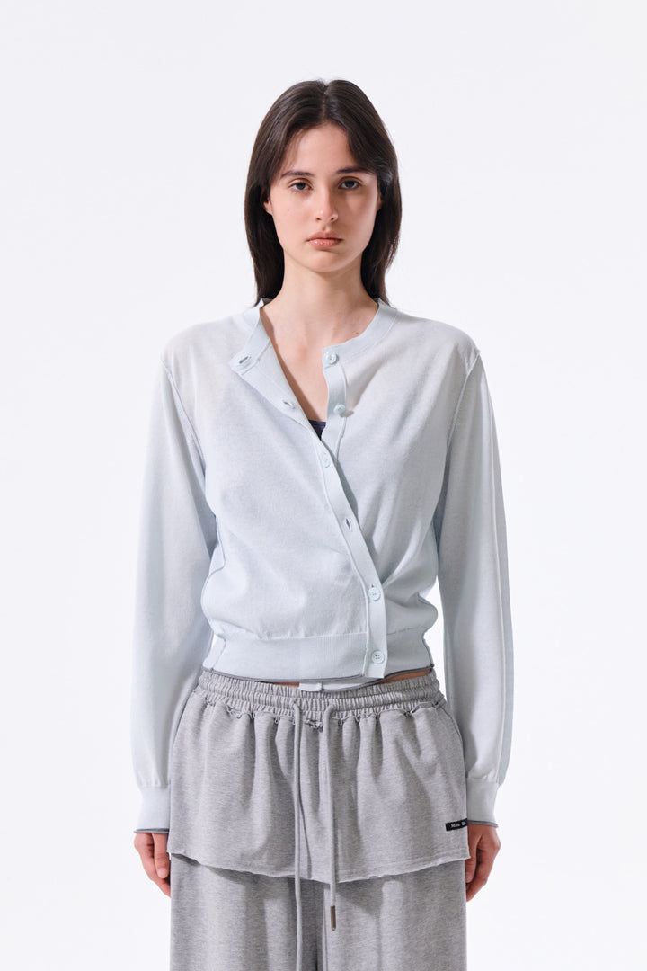 Matin Kim Back Logo Sheer Cardigan — Light Blue