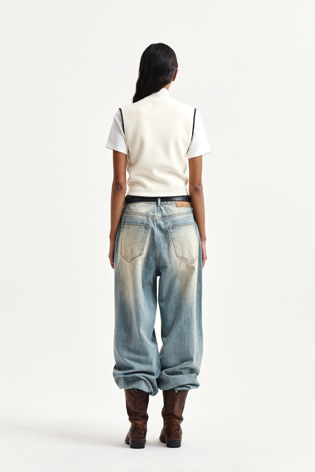 Matin Kim Spell Point Knit Zip Up Vest — Ivory