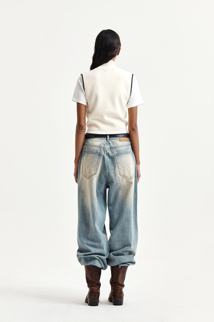 Matin Kim Spell Point Knit Zip Up Vest — Ivory