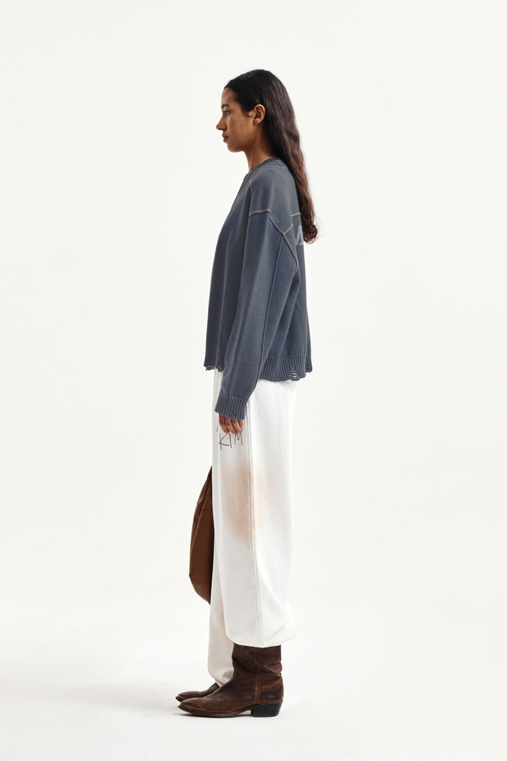 Matin Kim Back Logo Line Point Knit Cardigan — Blue
